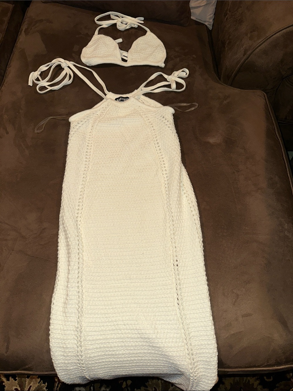 Crochet Halter Two Piece Set - Cream